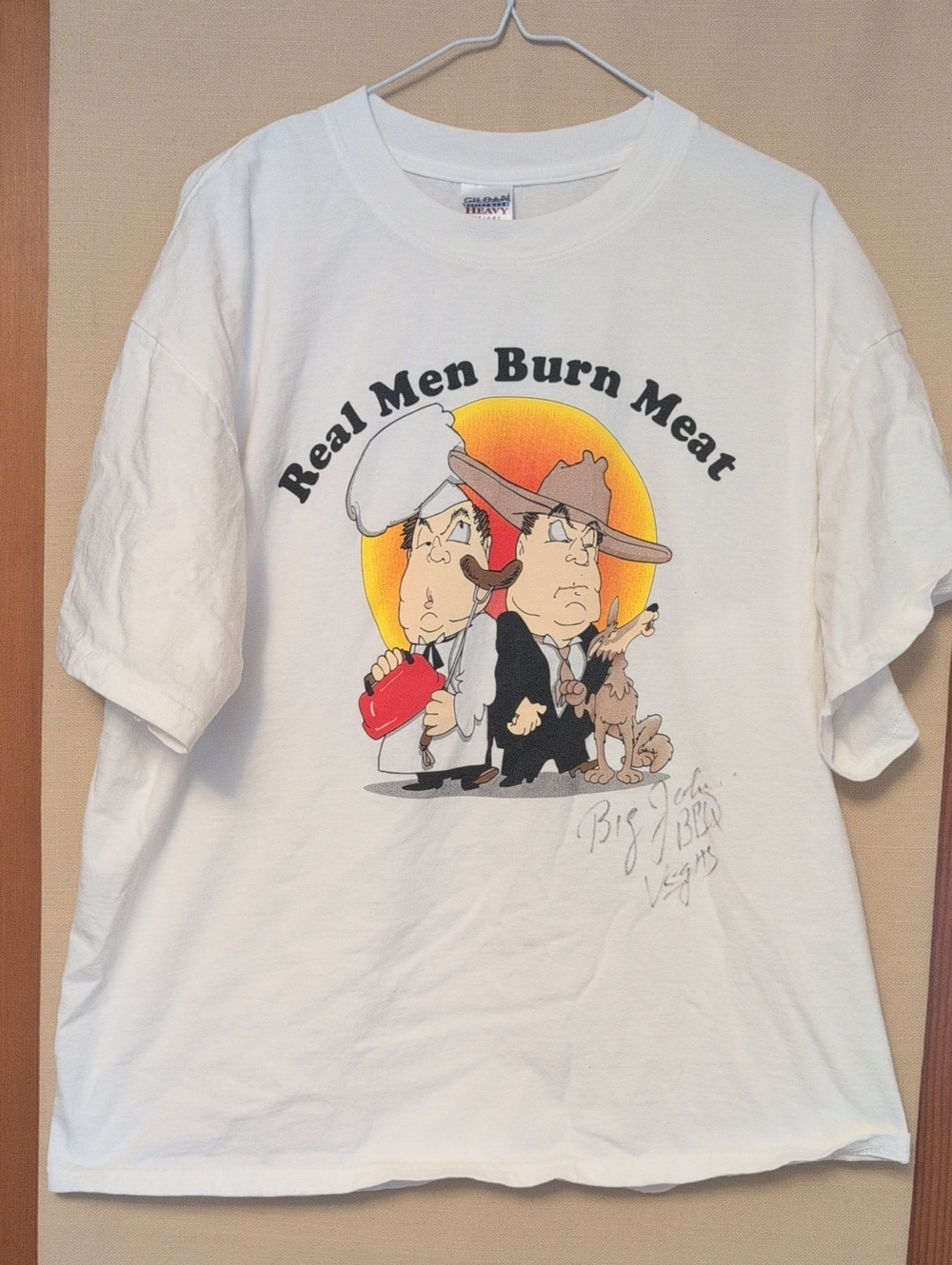 Real Men Burn Meat Signed Cartoon Style Vintage T-Shirt Size Extra Large XL
